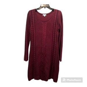 Charming Charlie Maroon scoop, neck, cable pattern Sweater Dress -size L…